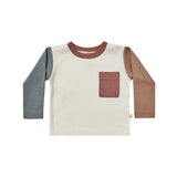Quincy Mae Uzun Kollu Cepli T-shirt | Ivory Colorblock