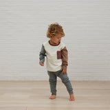 Quincy Mae Uzun Kollu Cepli T-shirt | Ivory Colorblock