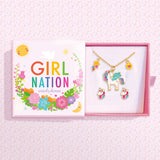 Girl Nation Necklace & Earrings Kolye Küpe Hediye Seti - Unicorn Dreams