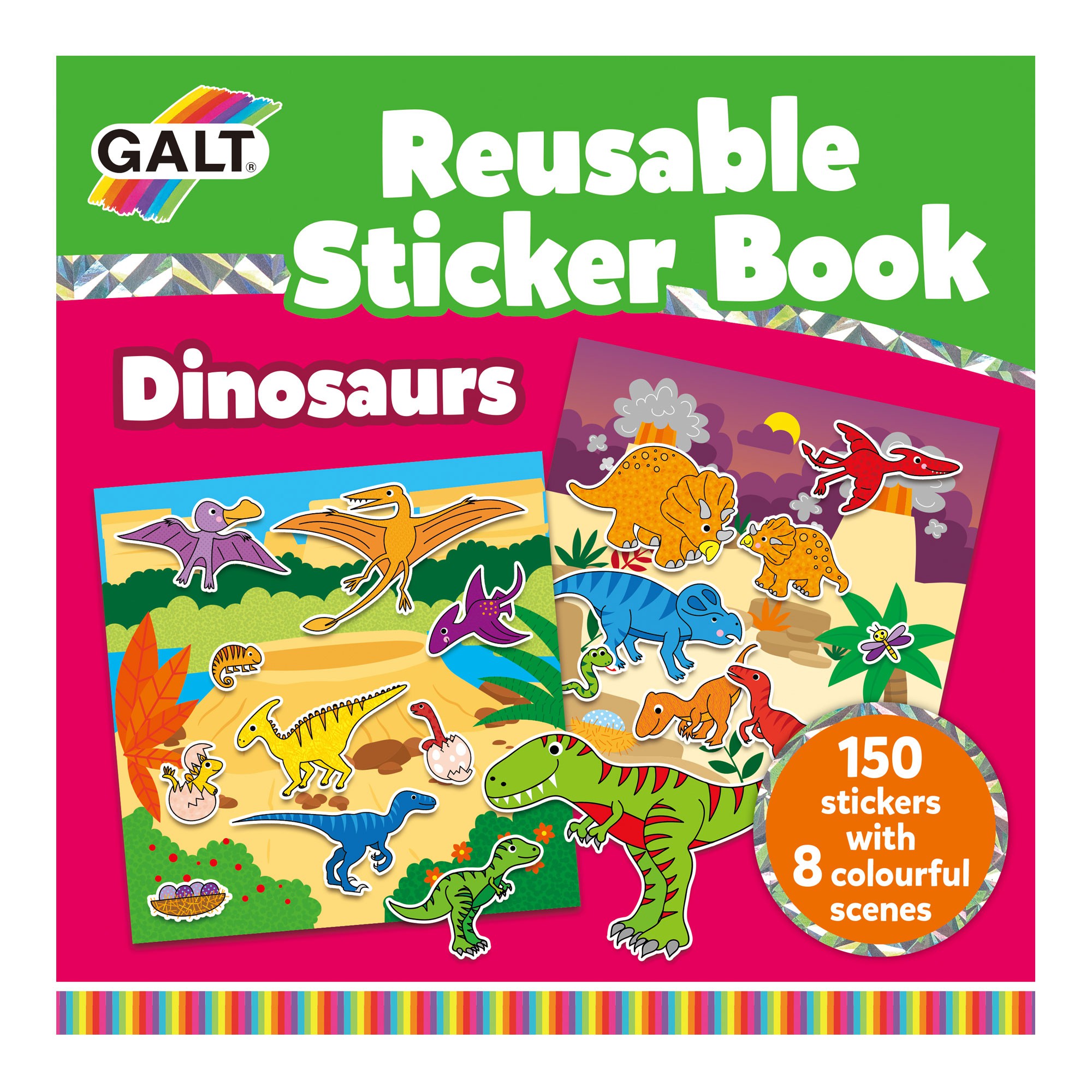  Galt Reusable Sticker Book - Dinosaurs 3 Yaş+
