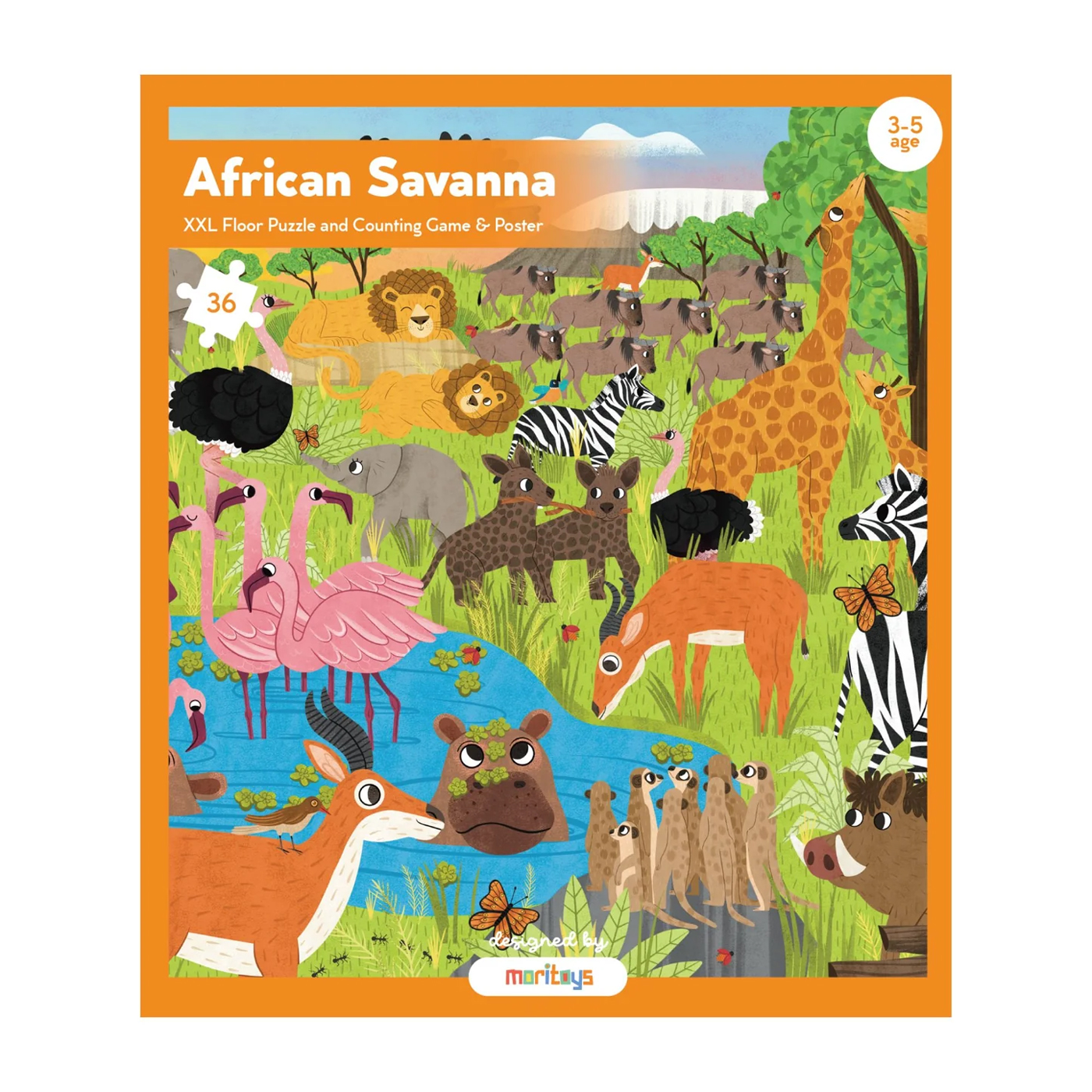  Moritoys African Savanna - 36 Parça XXL Yapboz, Gözlem & Sayma Oyunu