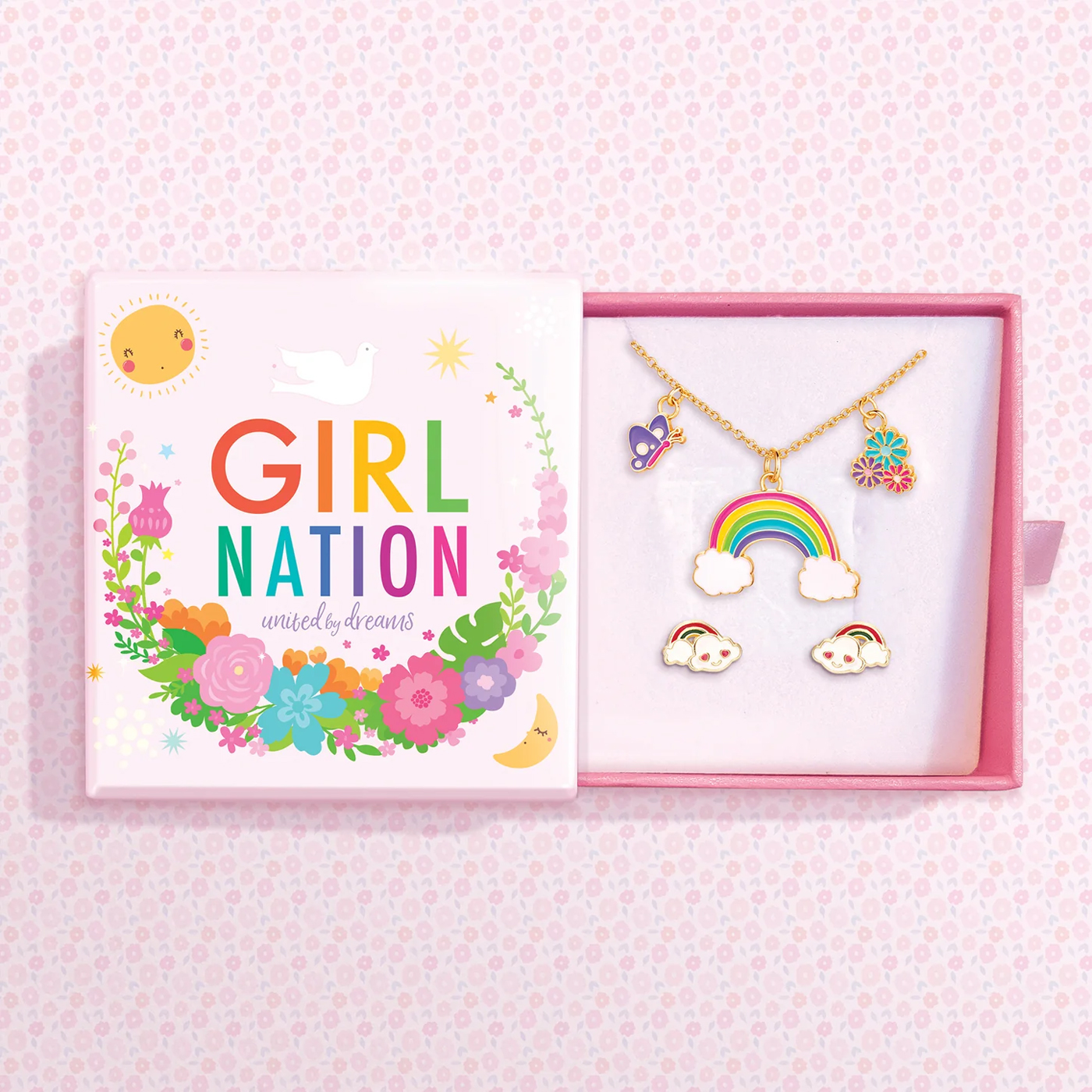 GIRL NATION Girl Nation Necklace & Earrings Kolye Küpe Hediye Seti - Cloud Luvs Rainbow