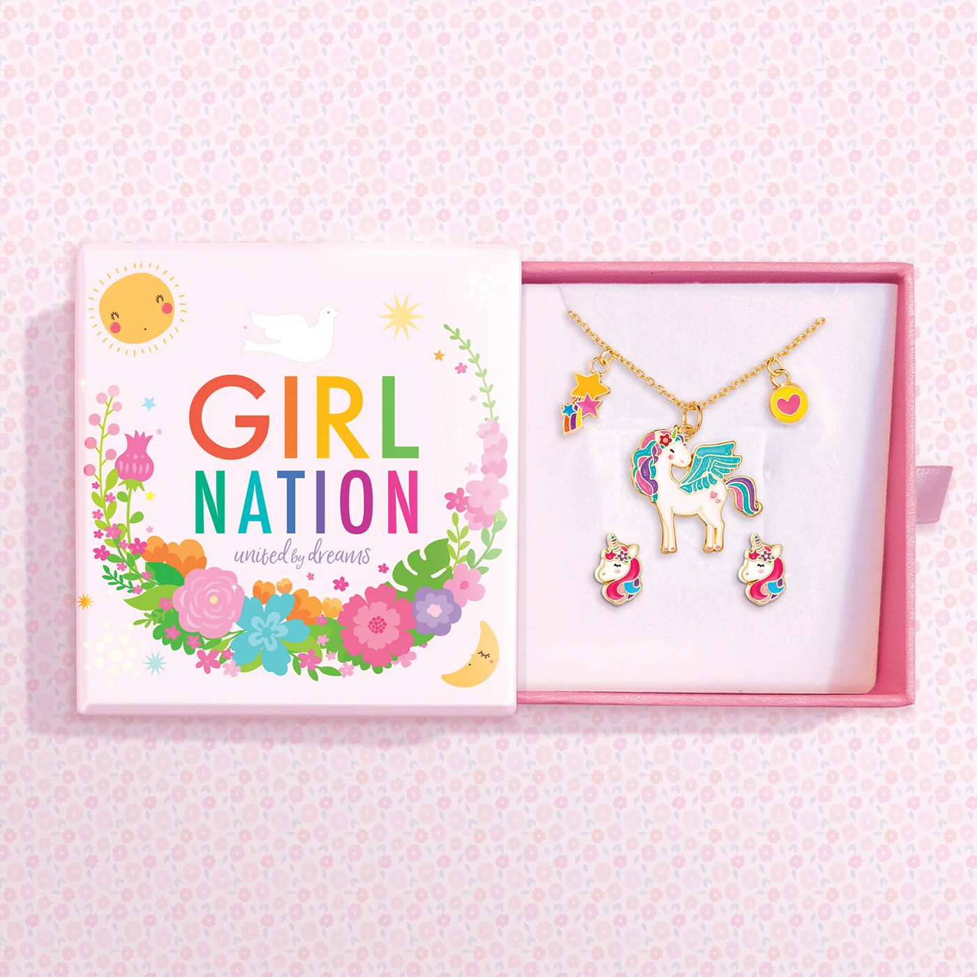  Girl Nation Necklace & Earrings Kolye Küpe Hediye Seti - Unicorn Dreams