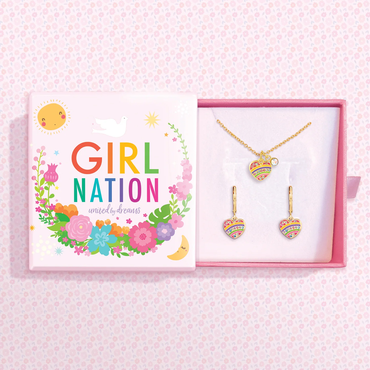  Girl Nation Necklace & Earrings Kolye Küpe Hediye Seti - Rainbow Heart