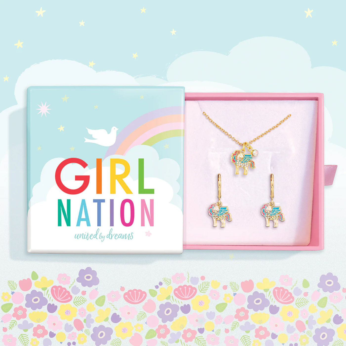  Girl Nation Necklace & Earrings Kolye Küpe Hediye Seti - Unicorn Magic