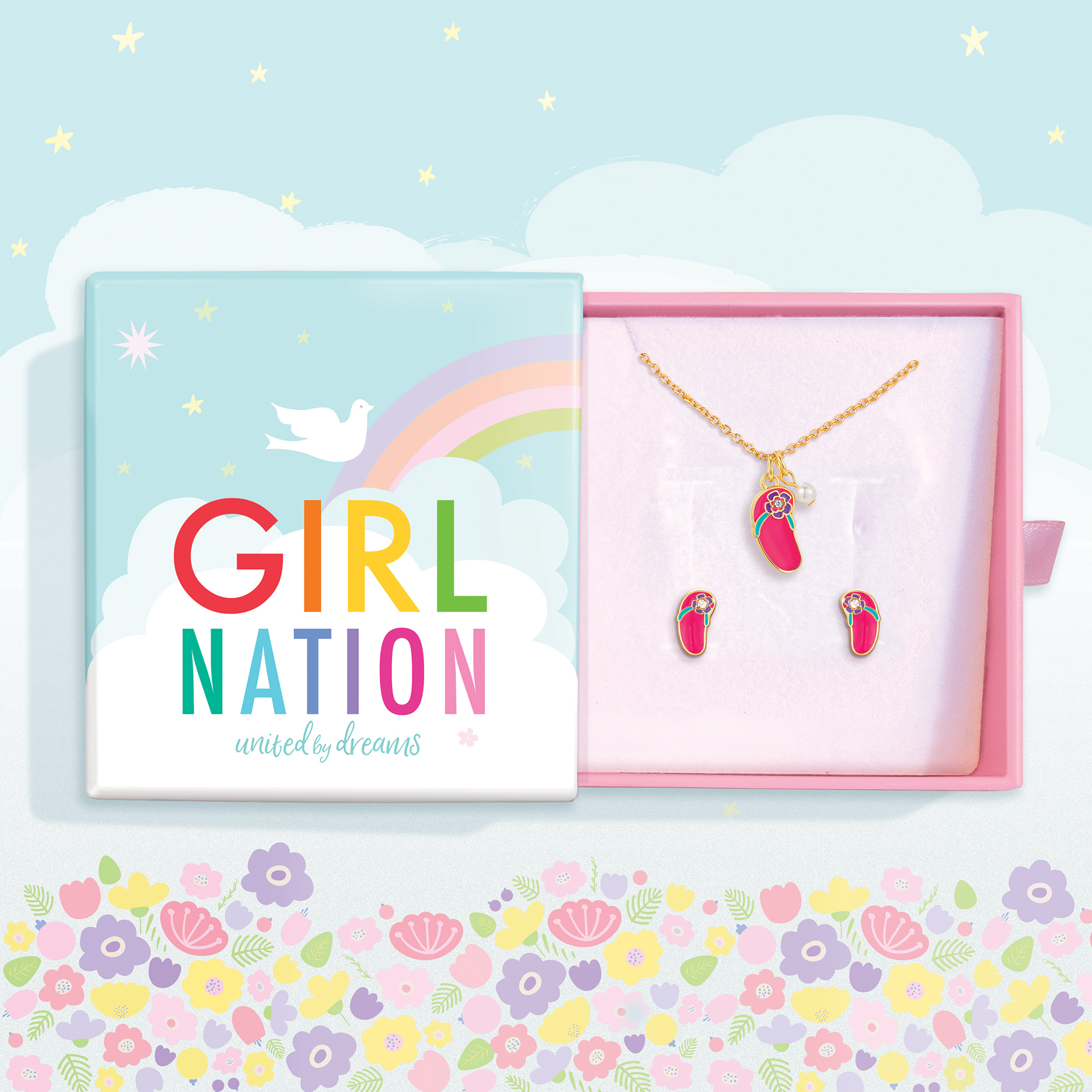 GIRL NATION Girl Nation Cutie Sticker Küpe & Kolye Seti - Cyrstal Flip Flops