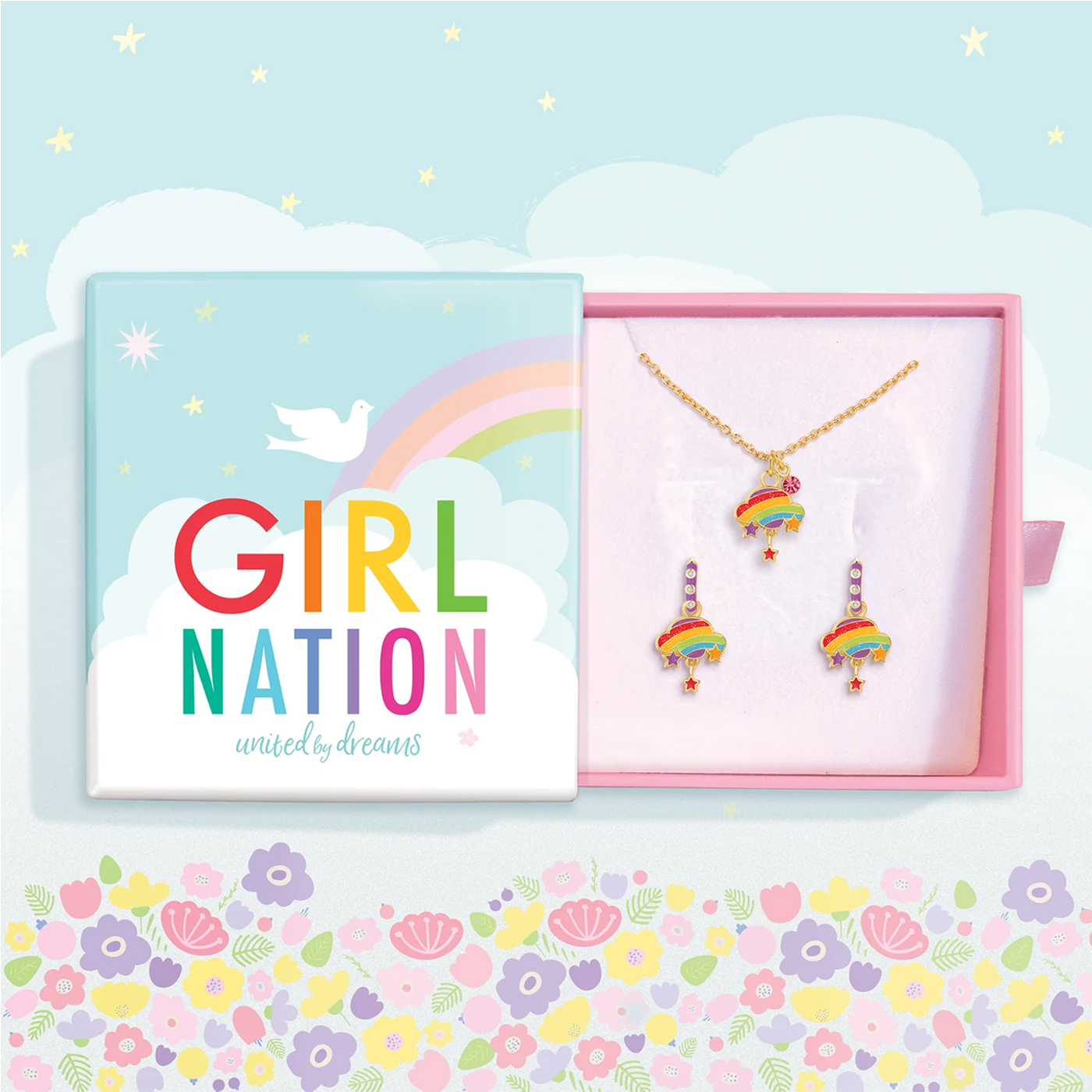 GIRL NATION Girl Nation Cutie Sticker Küpe & Tırnak Sticker Seti - Rainbow Cloud