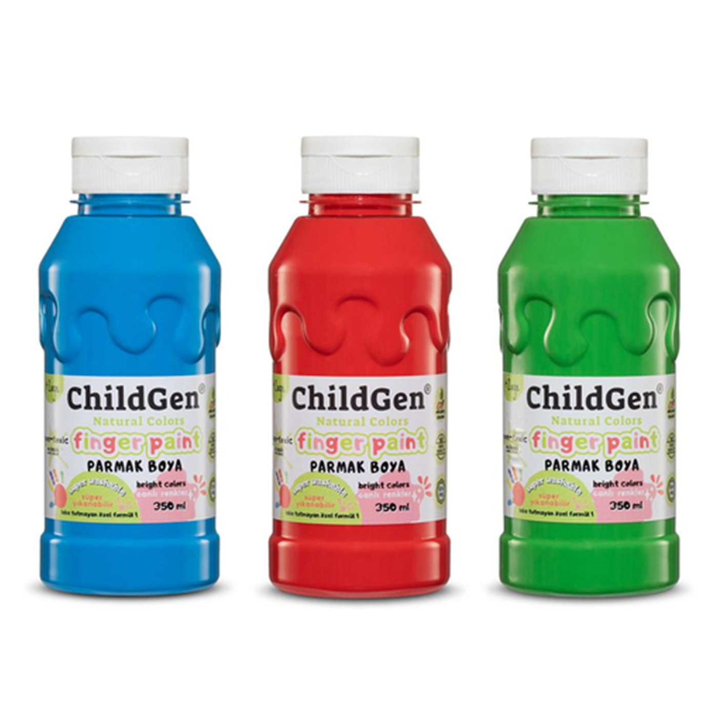  Childgen Süper Yıkanabilir 3'lü Parmak Boya (350 ml x 3) Mavi Yeşil Kırmızı