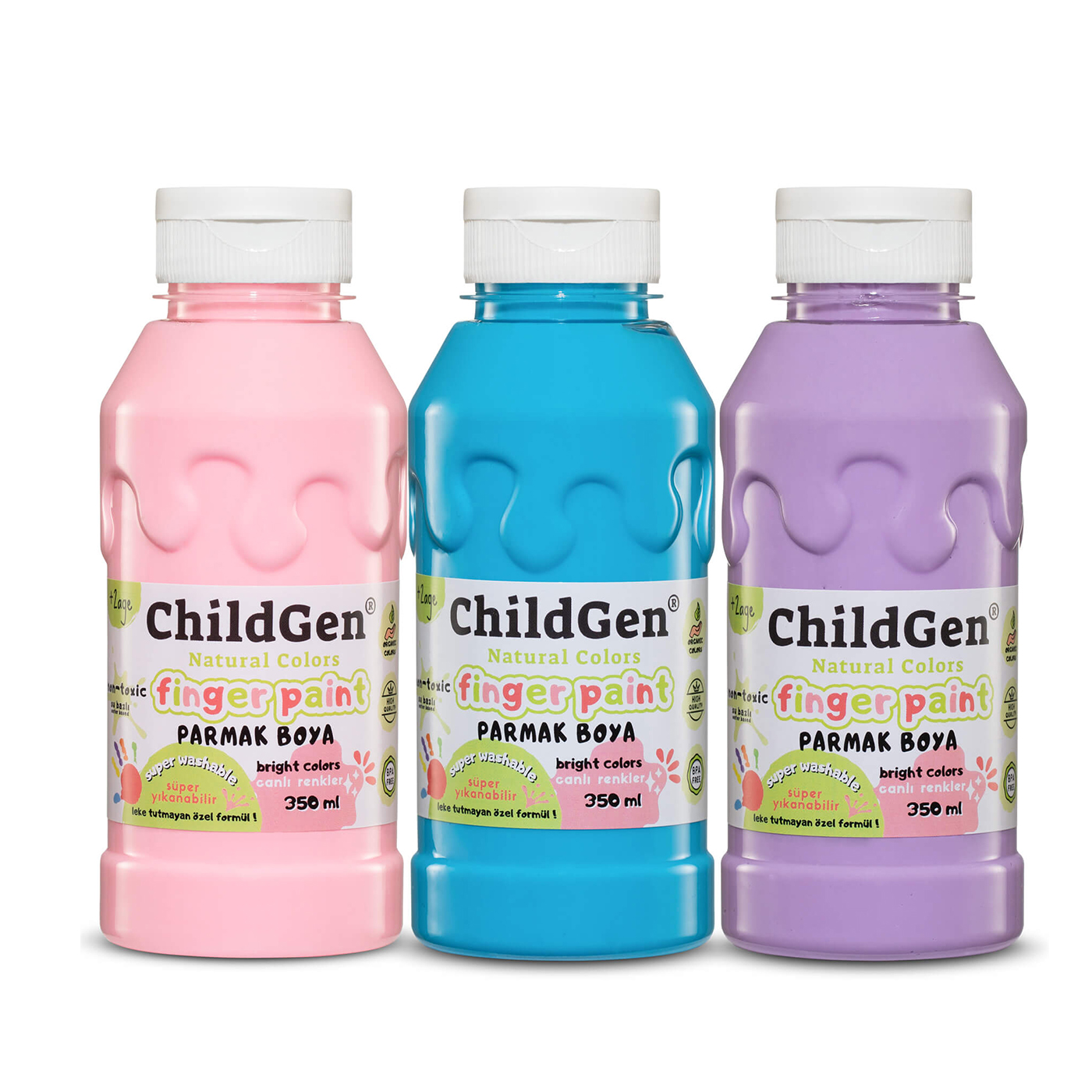  Childgen Süper Yıkanabilir 3'lü Parmak Boya Pastel Set (350 ml x 3) - 2. set