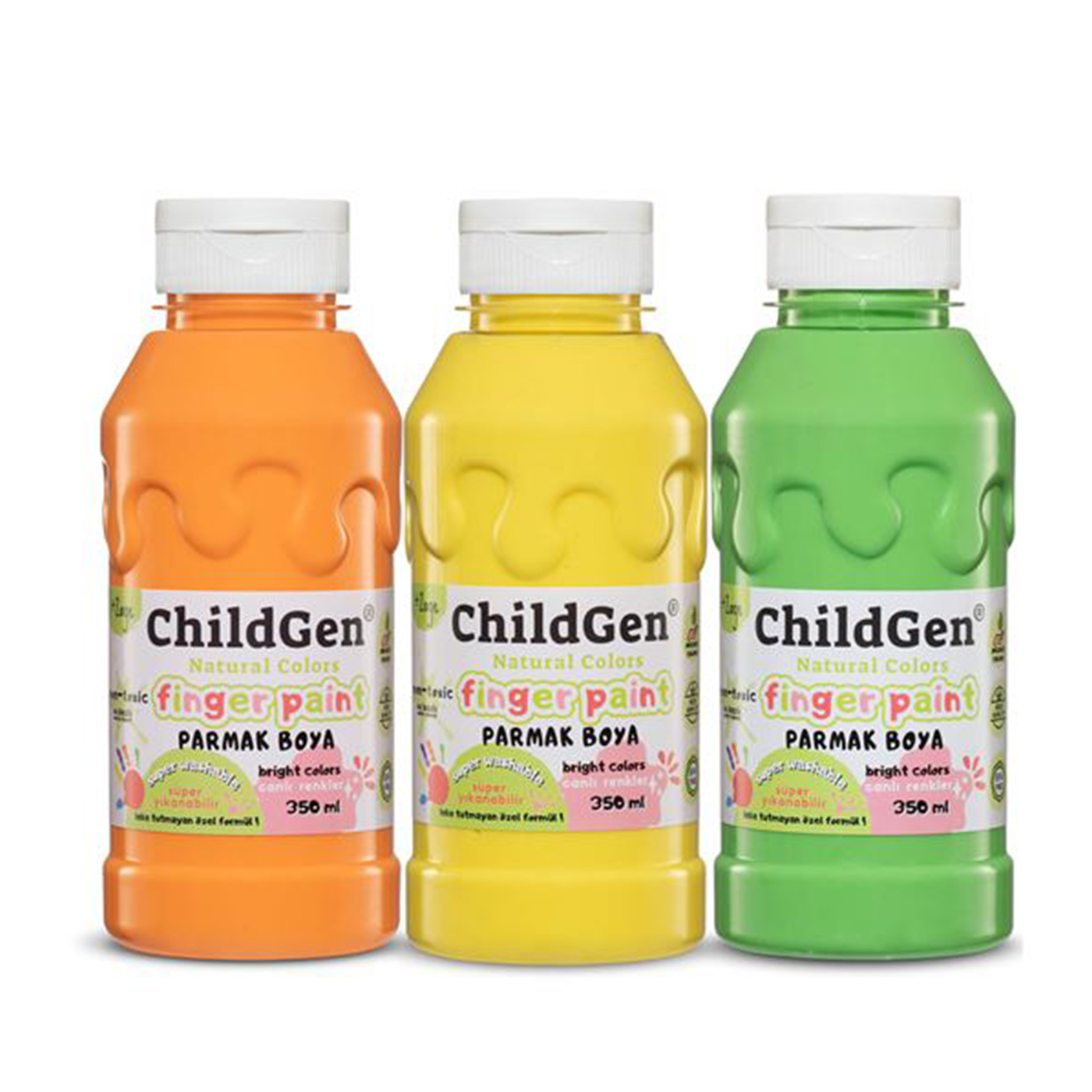 CHILDGEN Childgen Süper Yıkanabilir 3'lü Parmak Boya Pastel Set (350 ml x 3) - 1. set