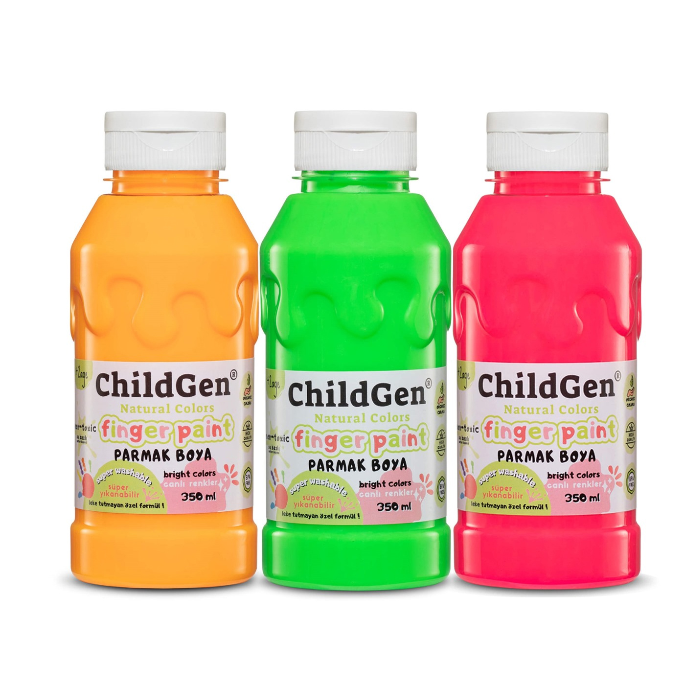 CHILDGEN Childgen Süper Yıkanabilir 3'lü Parmak Boya Neon Set (350 ml x 3)