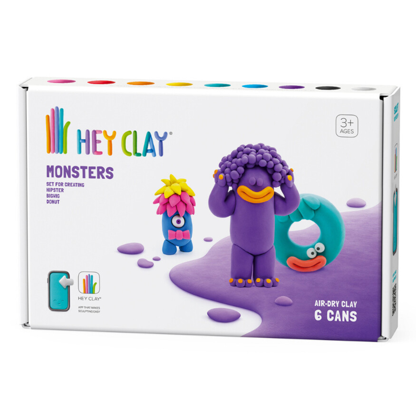 HEY CLAY Hey Clay Hava ile Kuruyan Kil (6'lı kutu) - Monsters (Hipster, Bigwig, Donut)