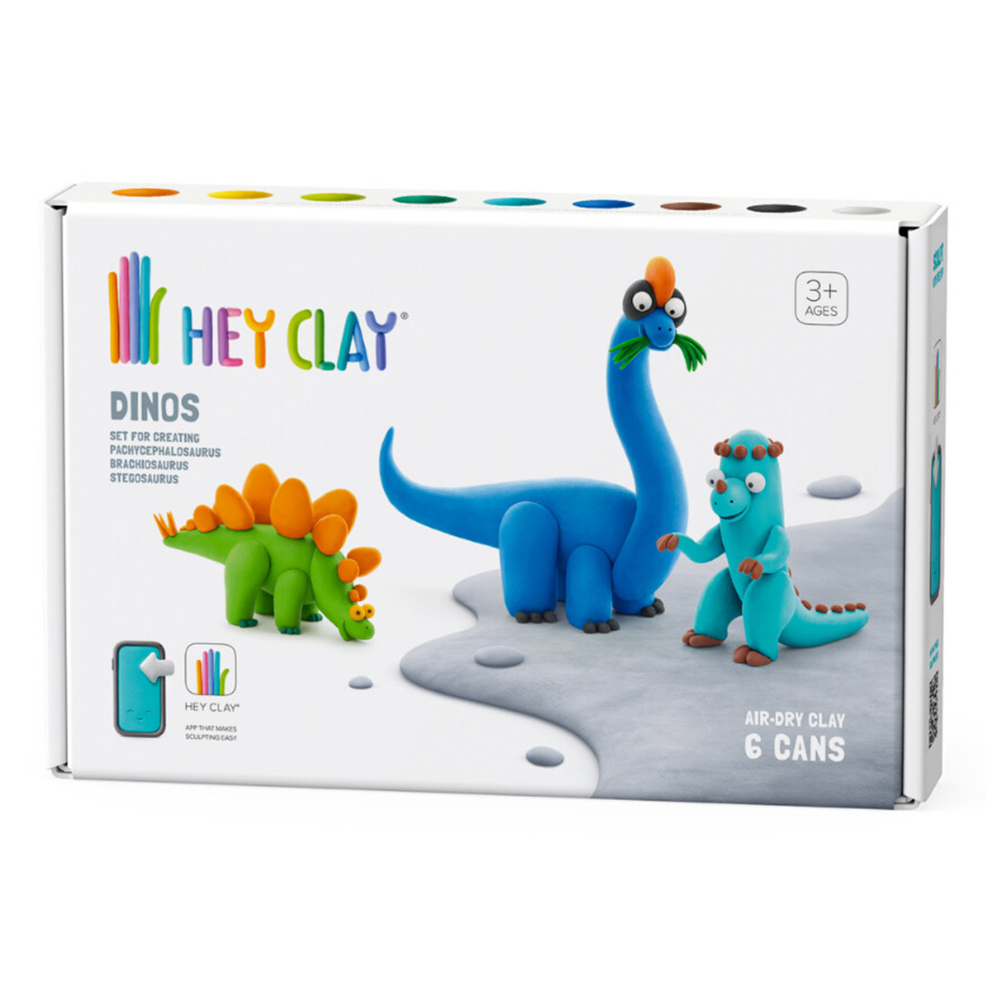 HEY CLAY Hey Clay Hava ile Kuruyan Kil (6'lı kutu) - Dinozorlar (Stegosaurus, Pachycephalosaurus, Brachiosaurus)