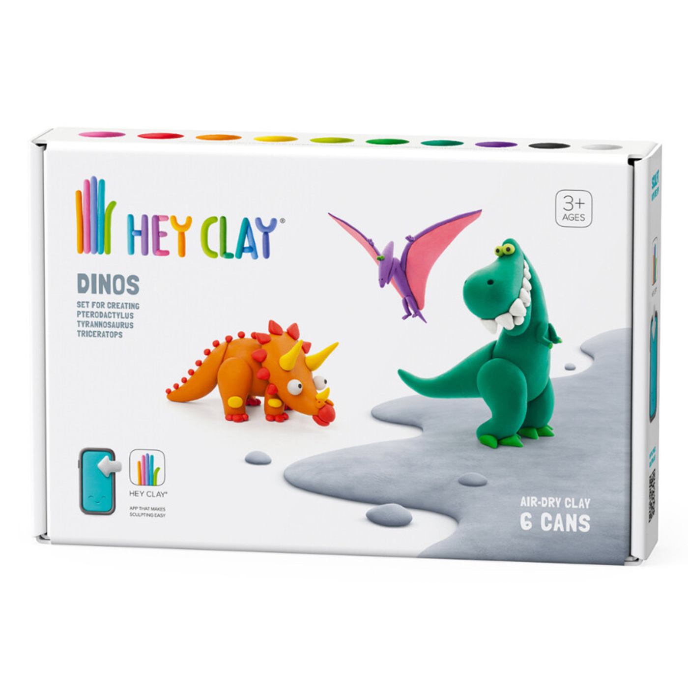  Hey Clay Hava ile Kuruyan Kil (6'lı kutu) - Dinozorlar (Pterodactylus, Triceratops, Tyrannosaurus)