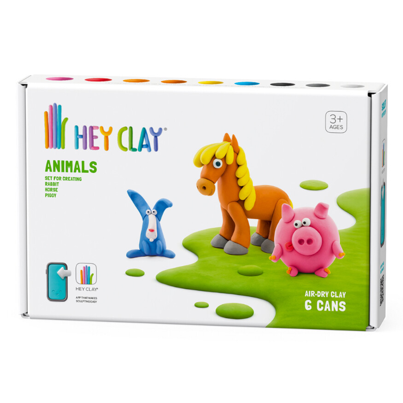 HEY CLAY Hey Clay Hava ile Kuruyan Kil (6'lı kutu) - Hayvanlar (Domuzcuk, At, Tavşan)