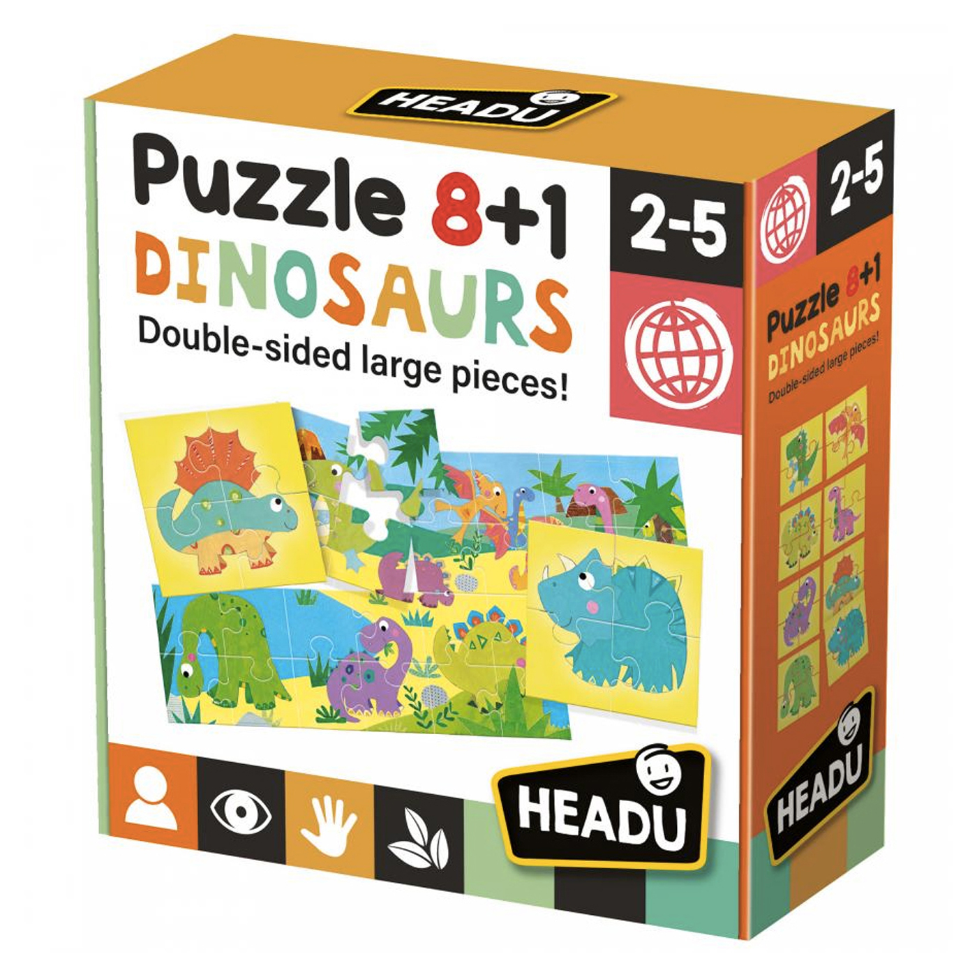 HEADU Headu Çift Taraflı Puzzle 8+1 Dinosaurs