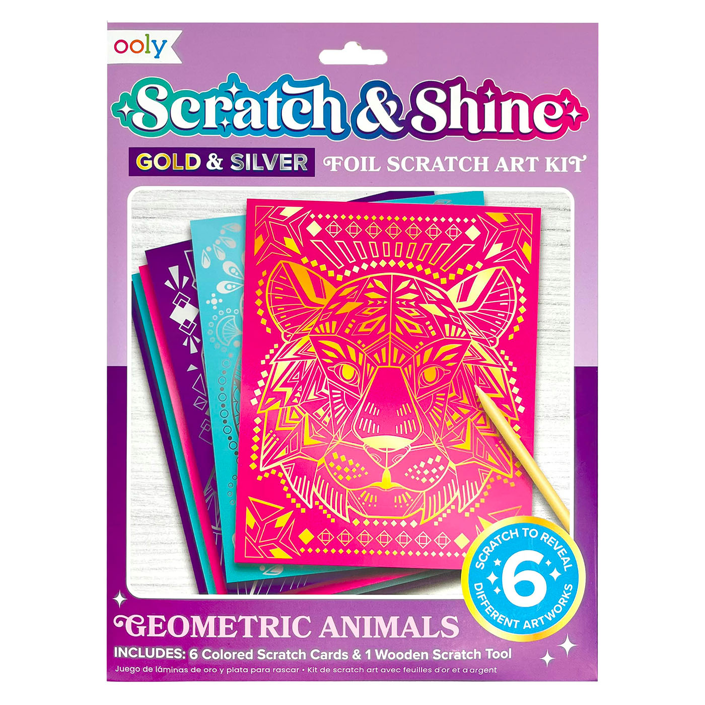 OOLY Ooly Scratch and Shine Folyo Kazıma Sanat Seti - Geometric Animals